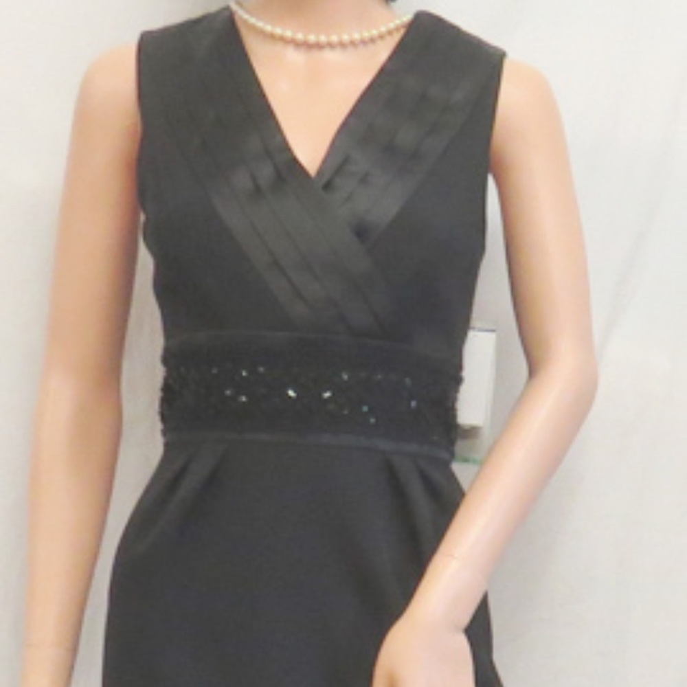 LESLIE FAY Sleeveless Black Satin & Bead Social Dress 10 - Picture 3 of 6